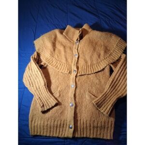 Vintage I.B. Diffusion Cape Cardigan Wool‎ Blend  Sweater Womens Large Brown 80s